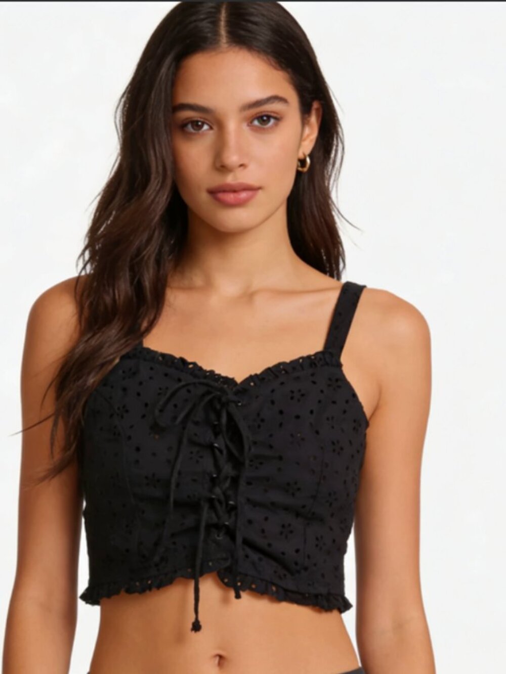 Cuidado Con El Pedro Eyelet Black Crop Top Small